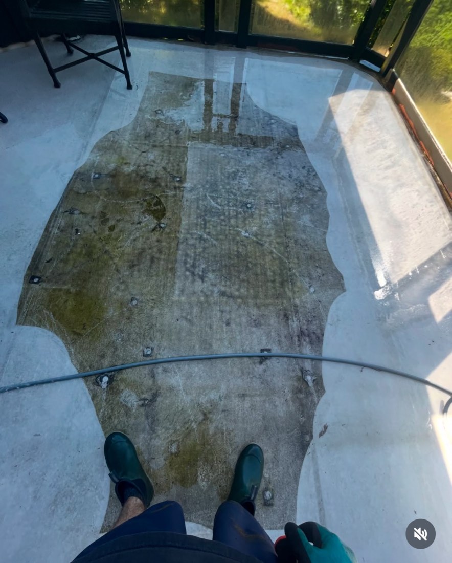 Power washing a deck